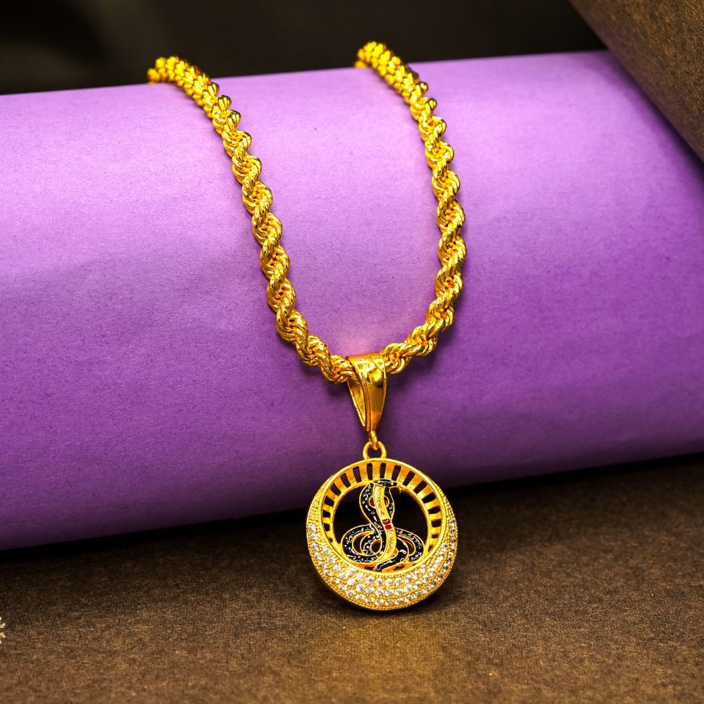 Goga Maharaj Logo Gold Plated Diamond Pendant in Circle Shape - Premium Quality Locket for Men